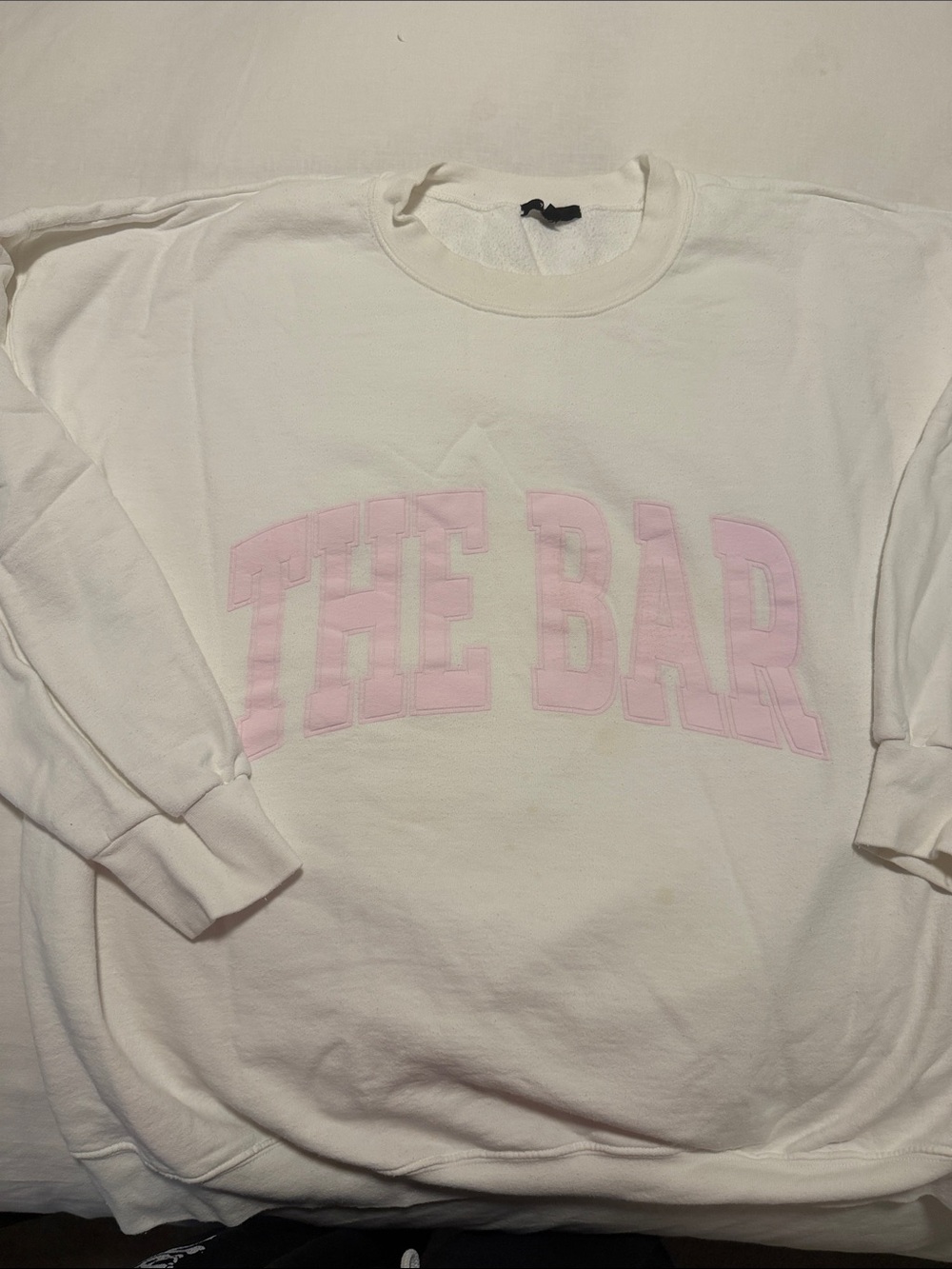 The Bar White Crewneck Sweatshirt with Light Pink Logo